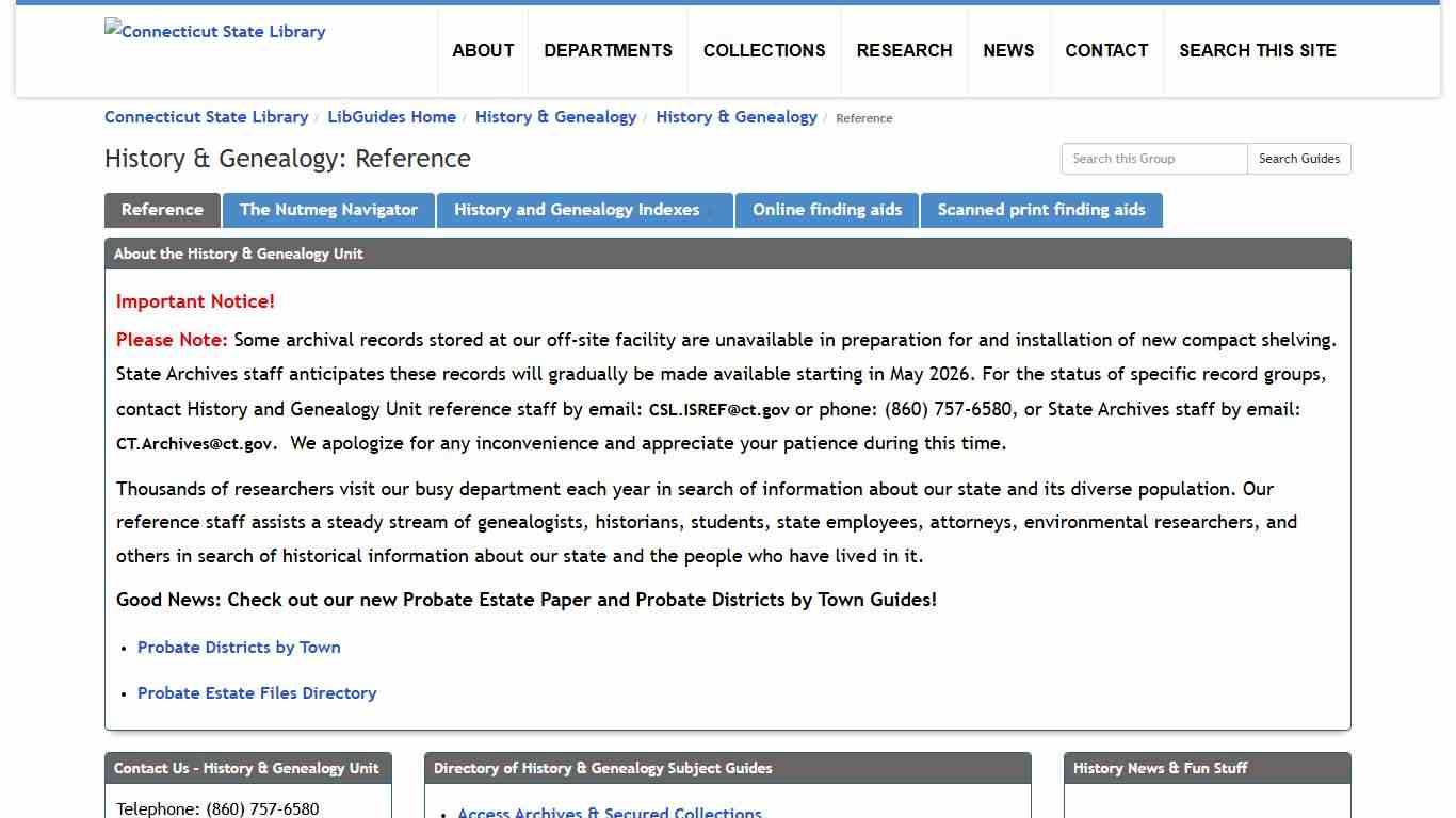 Reference - History & Genealogy - LibGuides Home at Connecticut State Library.